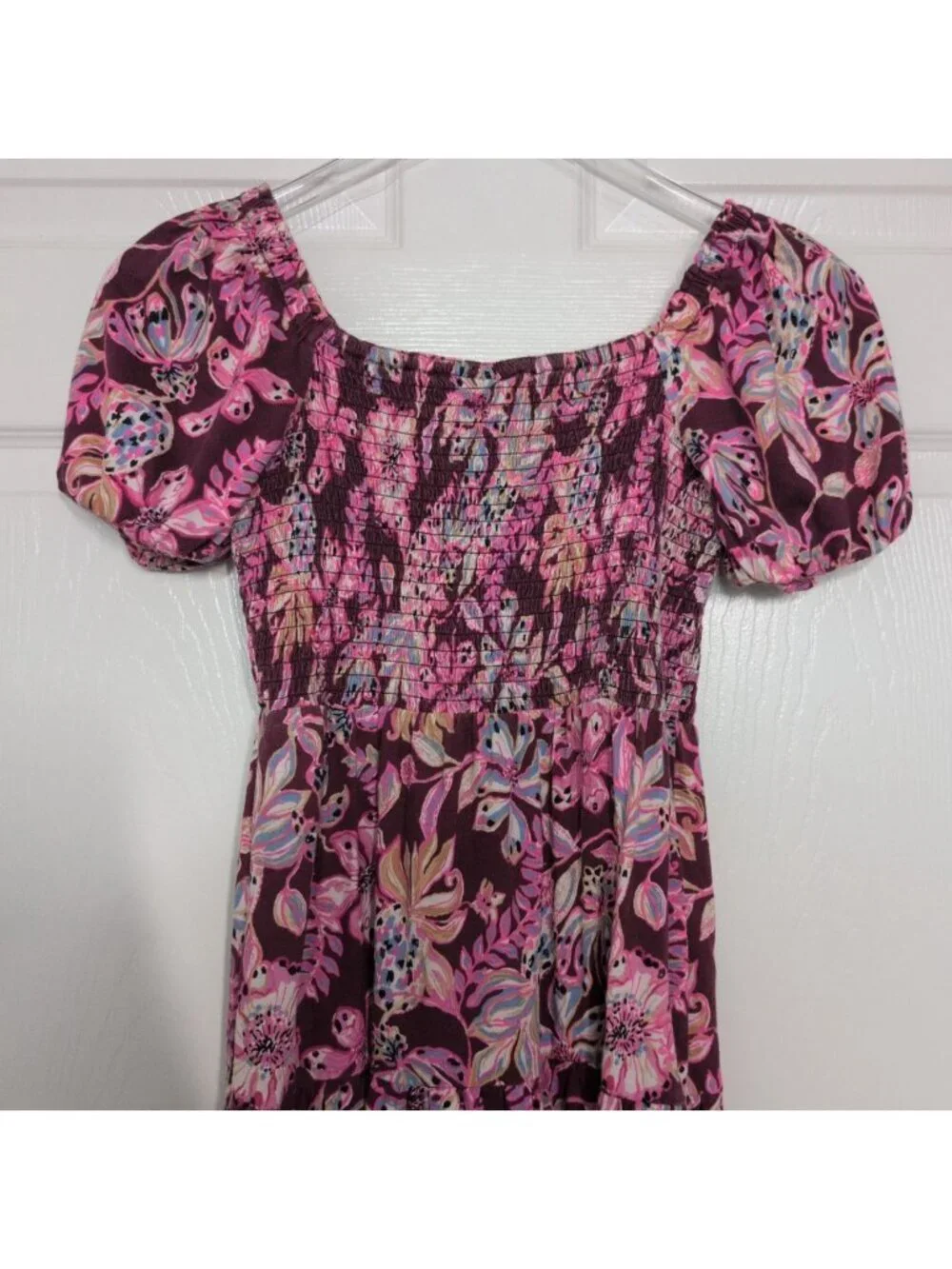 Lilly Pulitzer Floral Mini Jilly Sleeved Midi Dress Girls Size Large Purple Cott
